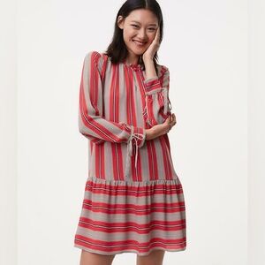 NWT Ann Taylor loft red striped flounce hem shirt dress